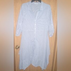 Lightweight Summer Striped Blue Shirt Dress Or Cover Up
